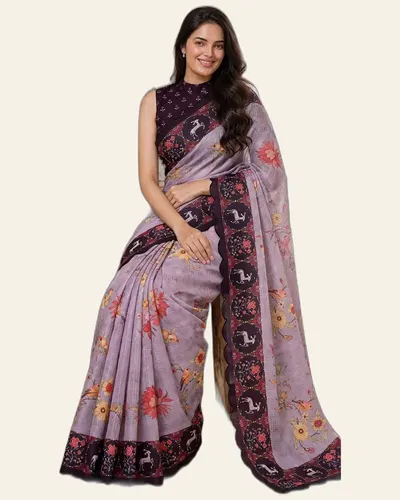 Light Weight Kota Chex Fabric  Print Sarees — image 2