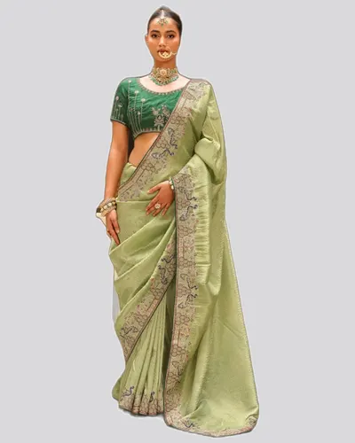 Tradition Carrying Soft Tissue Embroidered Sarees