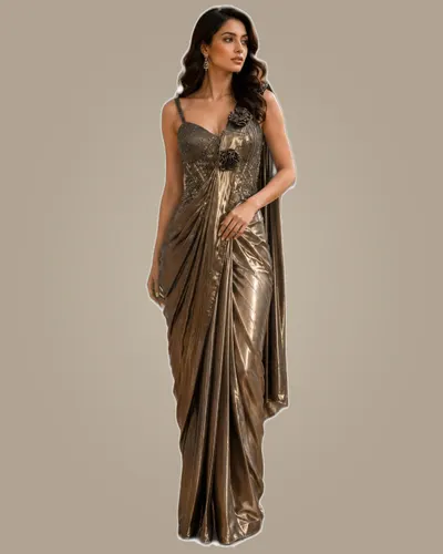 Partywear Imported Fabric Shimmering Readywear Sarees