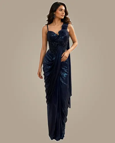 Partywear Imported Fabric Shimmering Readywear Sarees