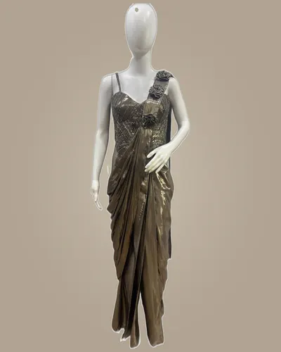 Partywear Imported Fabric Shimmering Readywear Sarees — image 2