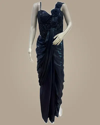 Partywear Imported Fabric Shimmering Readywear Sarees — image 2