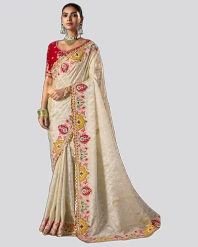 Virasat V1 Handwork Motif Crystal Beads Detailed Border Sarees  — image 3