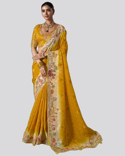 Virasat V1 Handwork Motif Crystal Beads Detailed Border Sarees 