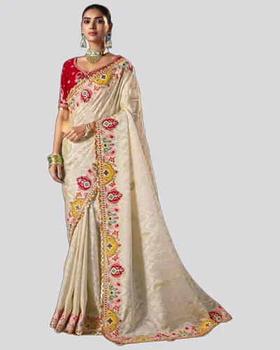 Virasat V1 Handwork Motif Crystal Beads Detailed Border Sarees 