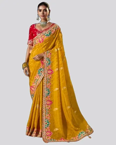 Virasat V1 Handwork Motif Crystal Beads Detailed Border Sarees  — image 4