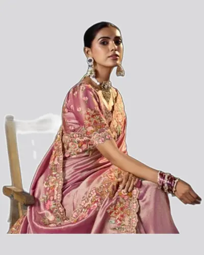 Virasat V1 Handwork Motif Crystal Beads Detailed Border Sarees  — image 4