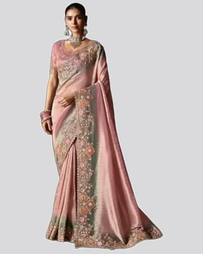 Virasat V1 Handwork Motif Crystal Beads Detailed Border Sarees  — image 4
