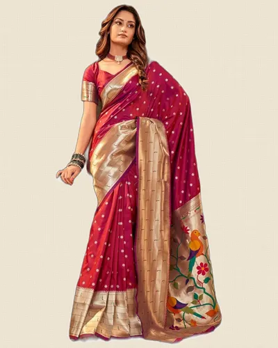 Pavitra Paithani Silk Zari Weaving Broad Border Sarees