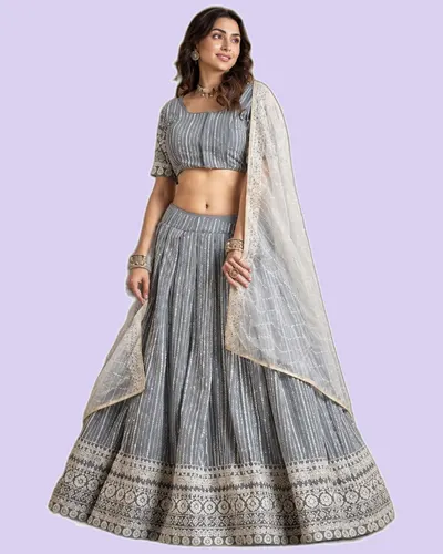 Moon Walk Georgette Ciply Work Lehengas