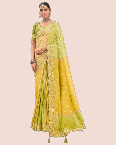 Designer Embroidery Work Border Zari Butti Sarees