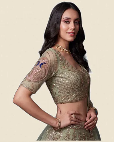 Peacock Motif Beads Work Indian Wedding Lehenga Choli — image 4