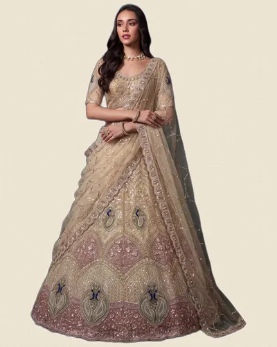 Peacock Motif Beads Work Indian Wedding Lehenga Choli