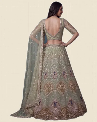 Peacock Motif Beads Work Indian Wedding Lehenga Choli — image 3