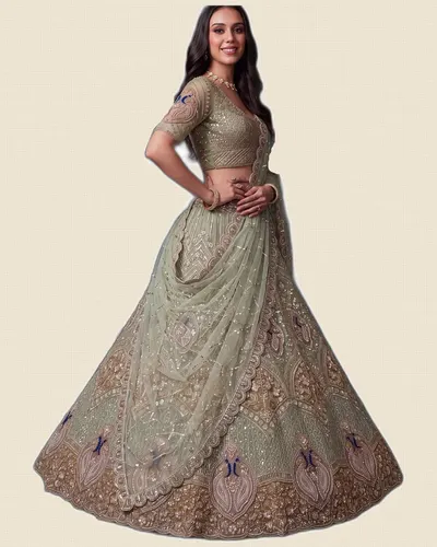 Peacock Motif Beads Work Indian Wedding Lehenga Choli — image 5