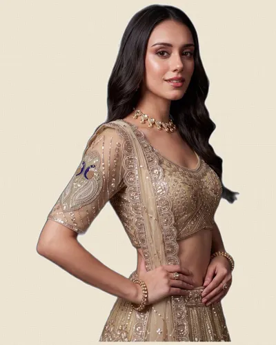 Peacock Motif Beads Work Indian Wedding Lehenga Choli — image 3