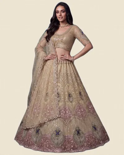 Peacock Motif Beads Work Indian Wedding Lehenga Choli — image 2