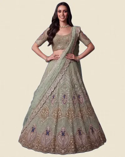 Peacock Motif Beads Work Indian Wedding Lehenga Choli — image 2