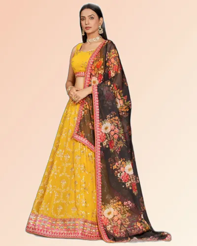 Stylish Tassels Floral Print Georgette & Organza Lehenga — image 3