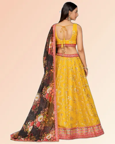 Stylish Tassels Floral Print Georgette & Organza Lehenga — image 5