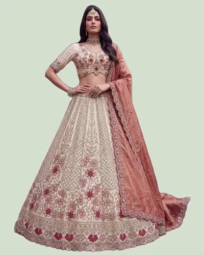 Premium Bamberg Silk Beads & Motif Work Lehengas