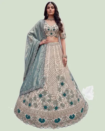 Premium Bamberg Silk Beads & Motif Work Lehengas
