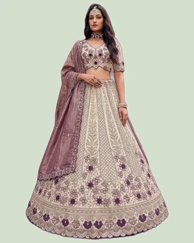 Premium Bamberg Silk Beads & Motif Work Lehengas