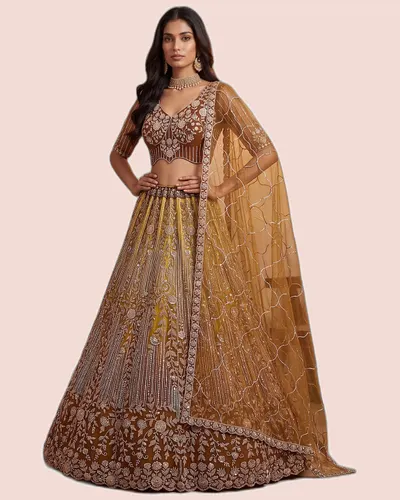 Premium Net Beads Work Zari Embroidered Lehengas — image 3