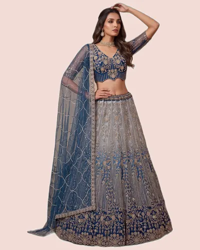 Premium Net Beads Work Zari Embroidered Lehengas — image 3