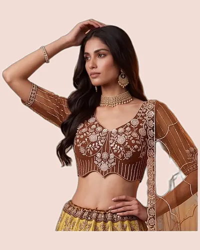 Premium Net Beads Work Zari Embroidered Lehengas — image 4