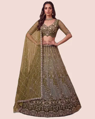 Premium Net Beads Work Zari Embroidered Lehengas — image 6