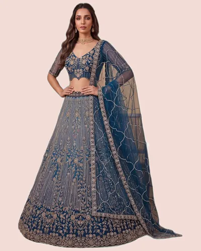 Premium Net Beads Work Zari Embroidered Lehengas — image 4