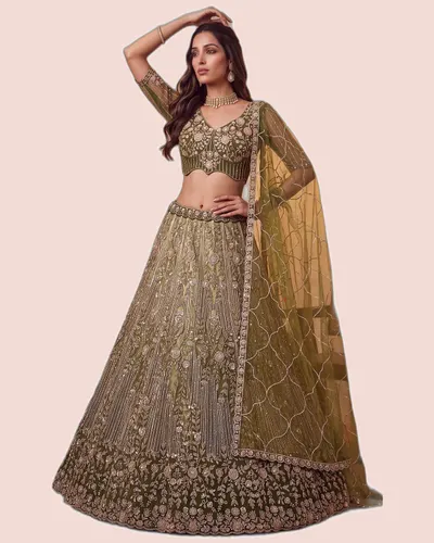 Premium Net Beads Work Zari Embroidered Lehengas — image 2
