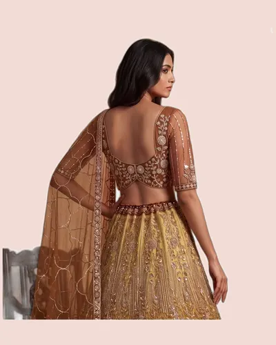 Premium Net Beads Work Zari Embroidered Lehengas — image 5