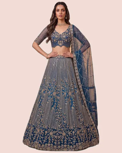 Premium Net Beads Work Zari Embroidered Lehengas — image 2