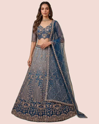 Premium Net Beads Work Zari Embroidered Lehengas