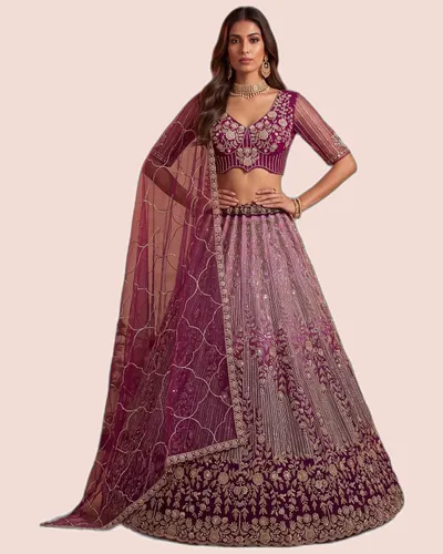 Premium Net Beads Work Zari Embroidered Lehengas