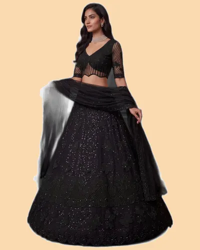 Eye-catchy Partywear Beads Crystal Embroidered Net Lehengas — image 5