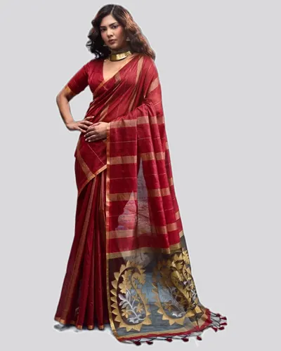 Traditional Harleen Wear Munga Cotton Weaved Sarees — image 2