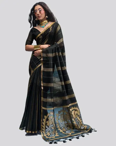 Traditional Harleen Wear Munga Cotton Weaved Sarees