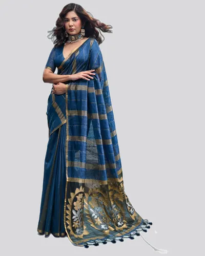 Traditional Harleen Wear Munga Cotton Weaved Sarees