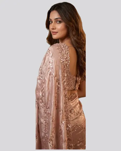 Keya Pure Space Silk Gold Beads Work Broder Sarees — image 2