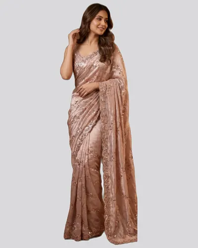 Keya Pure Space Silk Gold Beads Work Broder Sarees