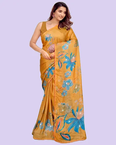 Floral Prints Tesla Digital Swarovski Work Sarees