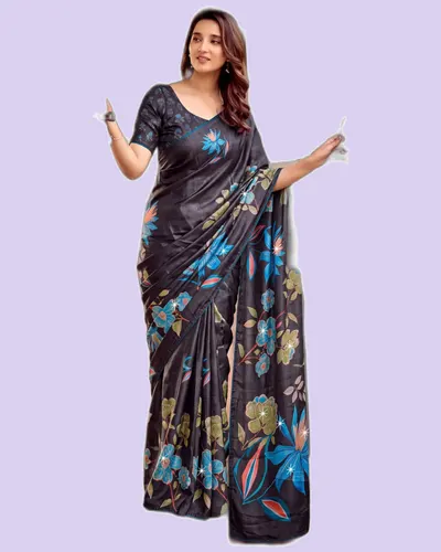 Floral Prints Tesla Digital Swarovski Work Sarees