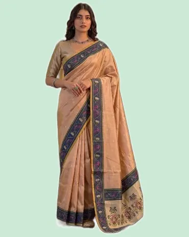 Elegant Tissue Silk Pallu Contrast Border Weaving Sarees — image 3