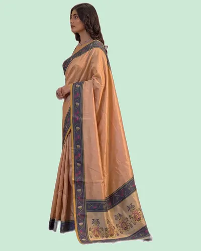 Elegant Tissue Silk Pallu Contrast Border Weaving Sarees — image 2