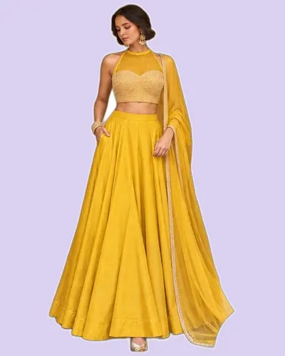 Soft Roman Silk with Pockets Classical Lehengas — image 5