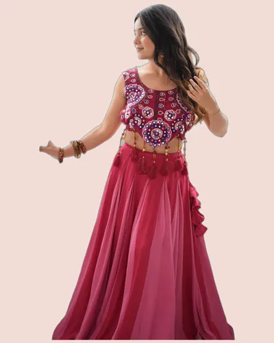Boutique Statement Heavy Reyon Mirror Work Lehengas — image 2