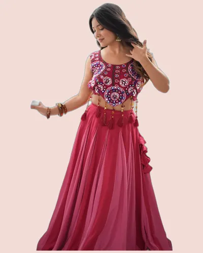 Boutique Statement Heavy Reyon Mirror Work Lehengas — image 4